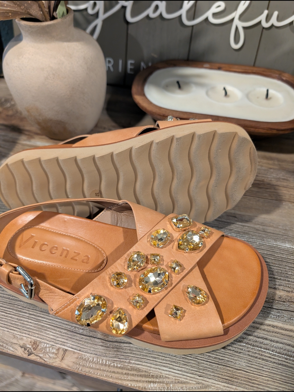 Tan Jeweled Leather Slingback Sandals Purchased On Free People - Picture 3 of 3